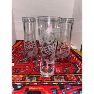 Peroni Nastro Azzurro Tall Pilsner Beer Glass Set of 4 Clear Frosted Logo